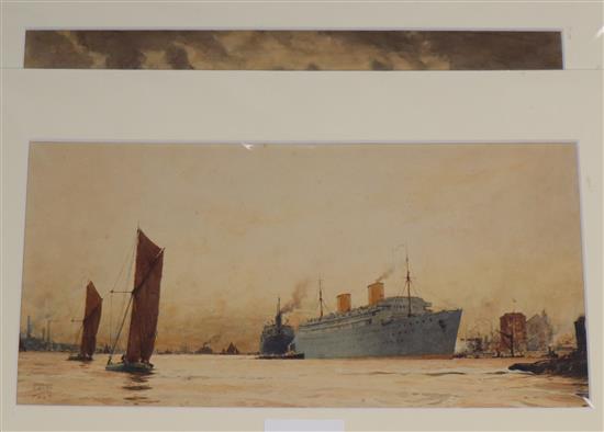 Herbert Touzeau Ahier (20thC.), three watercolours, Pool of London, Battersea and Westminster from the Thames,